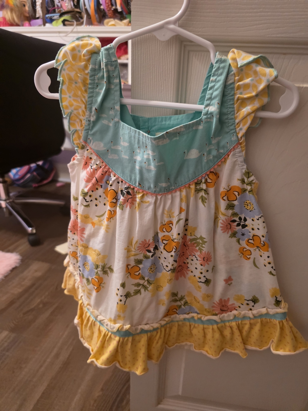 Matilda Jane Floral Ruffle Tank Top in Aqua, Yellow & White